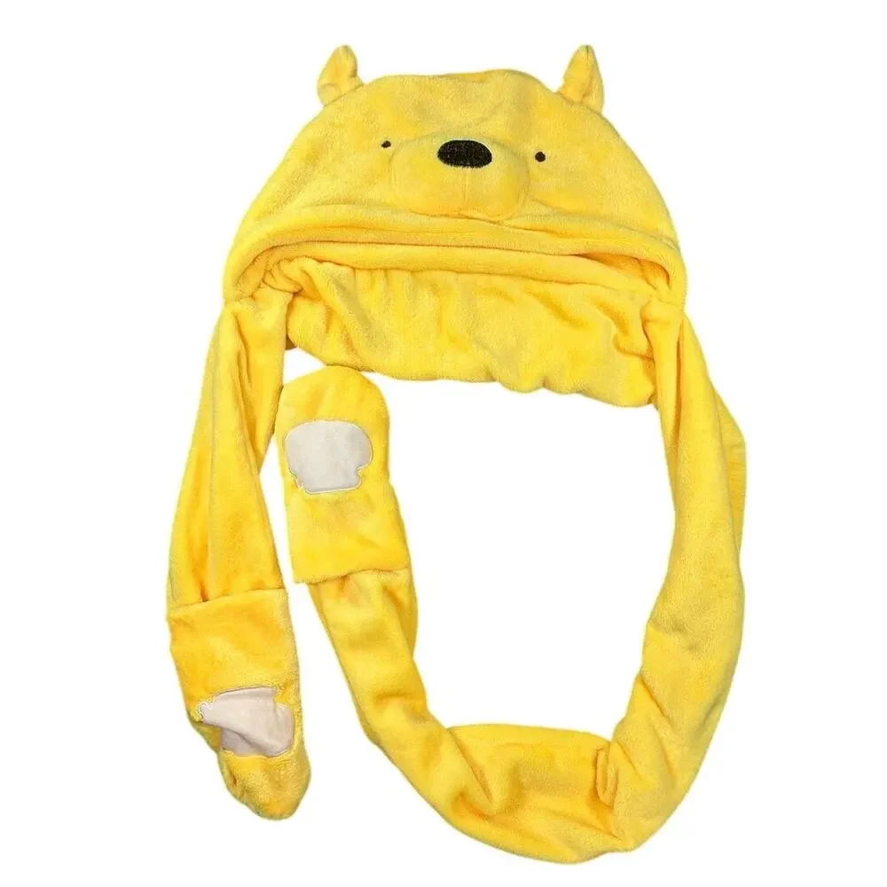 Disney Winnie the Pooh Plush Hooded Scarf Mitten Combo Yellow 3-in-1 Beanie